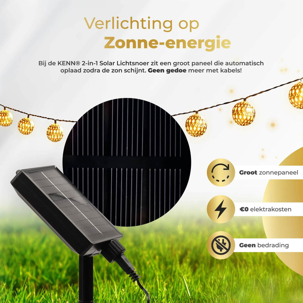 KENN® Marrakech Lichtsnoer – 3 Meter – Goud – Solar & USB