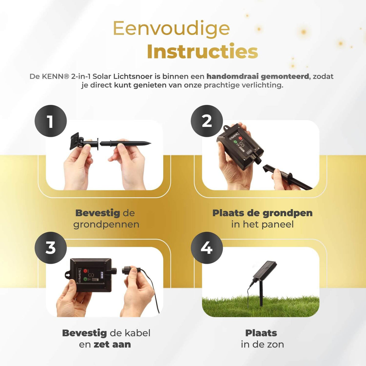 KENN® Marrakech Lichtsnoer – 3 Meter – Goud – Solar & USB