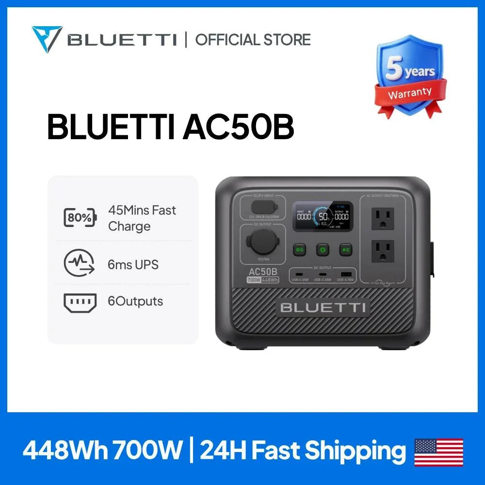 BLUETTI AC50B Portable Power Station | 700W 448Wh Compact Reliable Energy for Outdoor and Emergency Use