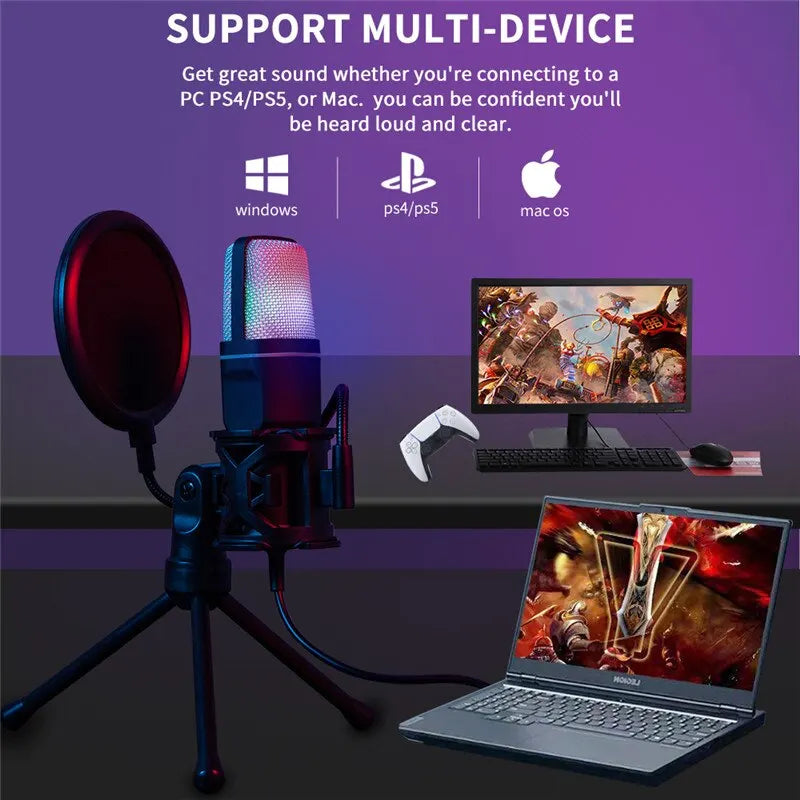 USB RGB Microphone Gaming Mic for Podcast & Streaming